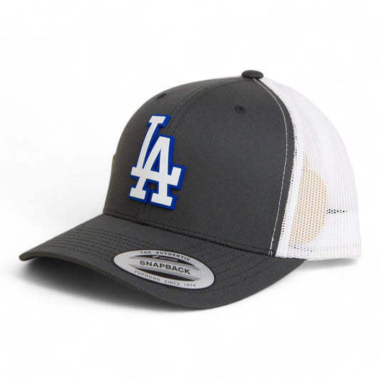 LA Dodgers 2024 World Series 3D YP Snapback Trucker Hat White- Charcoal/ White