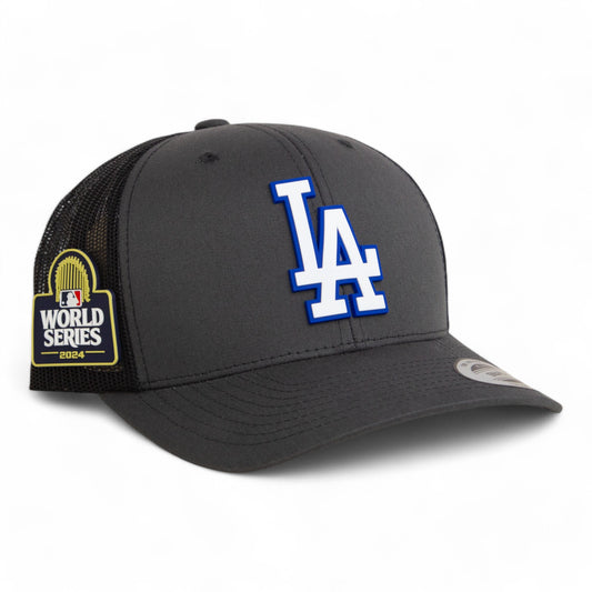 LA Dodgers 2024 World Series 3D YP Snapback Trucker Hat White- Charcoal/ Black