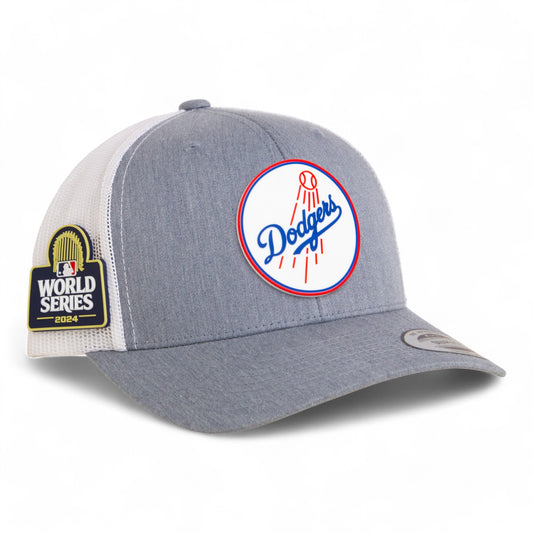 Los Angeles Dodgers 2024 World Series 3D YP Snapback Trucker Hat- Heather Grey/ White