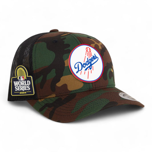 Los Angeles Dodgers 2024 World Series 3D YP Snapback Trucker Hat- Army Camo/ Black