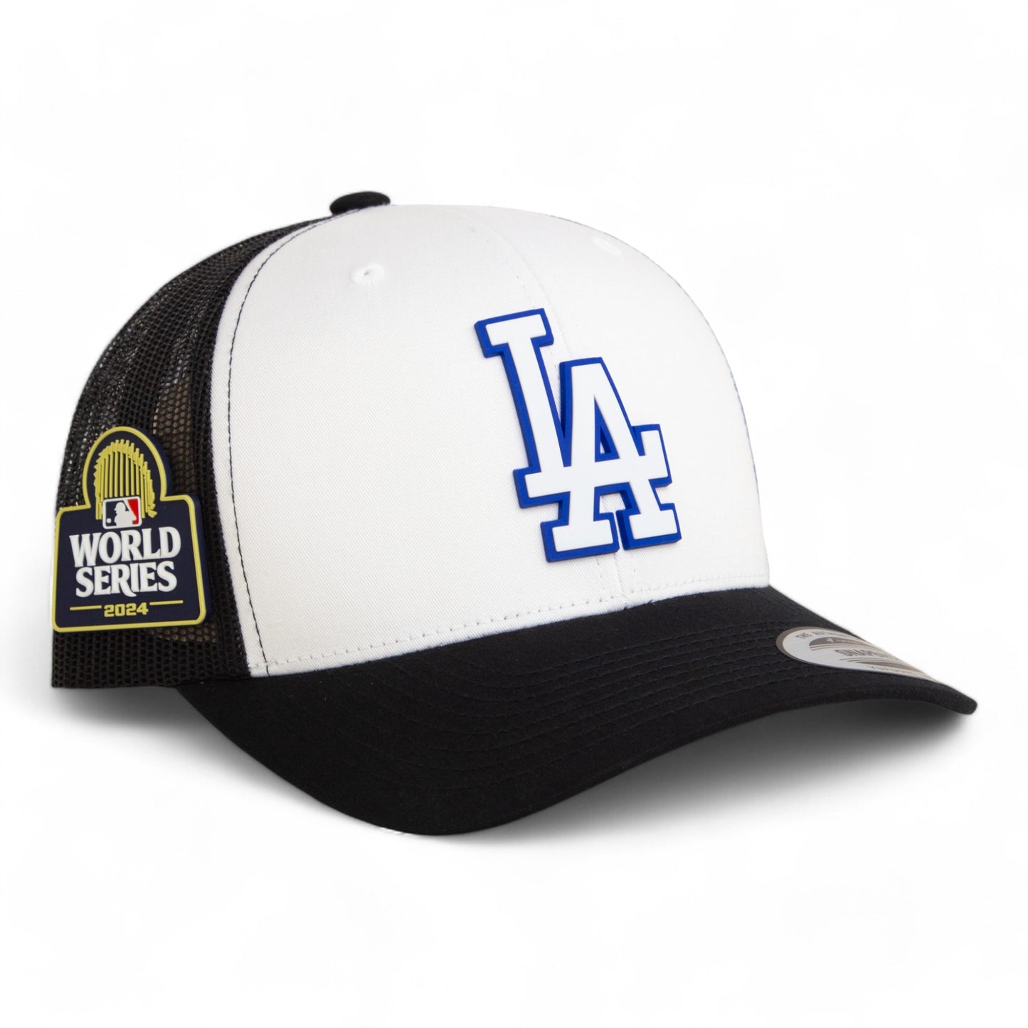 LA Dodgers 2024 World Series 3D YP Snapback Trucker Hat White- White/ Black