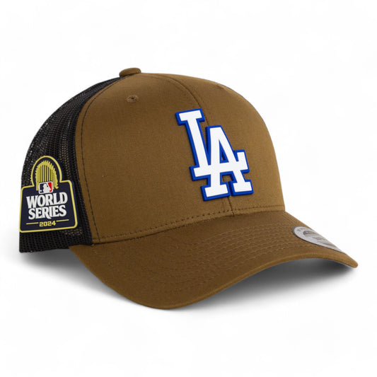 LA Dodgers 2024 World Series 3D YP Snapback Trucker Hat White- Coyote/ Black