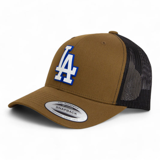 LA Dodgers 2024 World Series 3D YP Snapback Trucker Hat White- Coyote/ Black