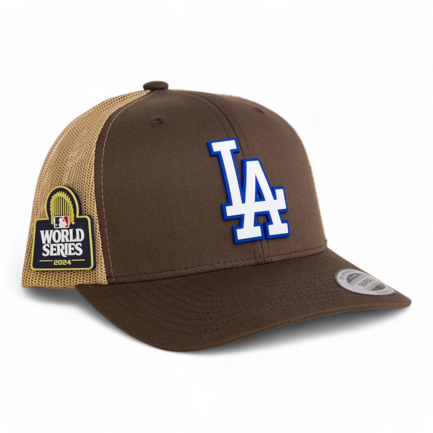 LA Dodgers 2024 World Series 3D YP Snapback Trucker Hat White- Brown/ Tan