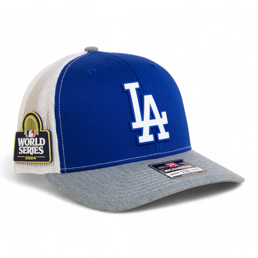 LA Dodgers 2024 World Series Snapback Trucker Hat White- Royal/ White/ Heather Grey