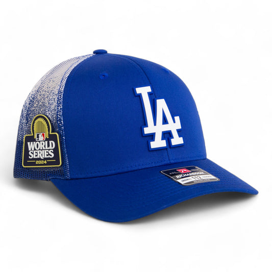 LA Dodgers 2024 World Series Snapback Trucker Hat White- Royal Fade