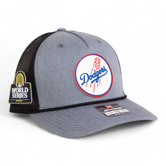 Los Angeles Dodgers 2024 World Series Snapback Trucker Rope Hat- Heather Grey/ Black