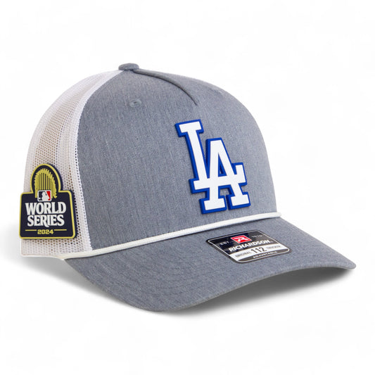 LA Dodgers 2024 World Series Snapback Trucker Rope Hat White- Heather Grey/ White