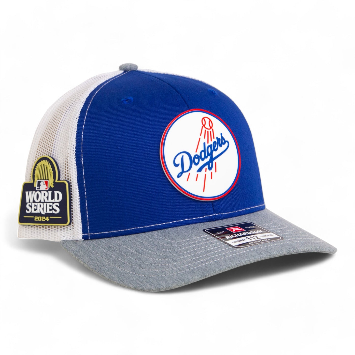 Los Angeles Dodgers 2024 World Series Snapback Trucker Hat- Royal/ White/ Heather Grey