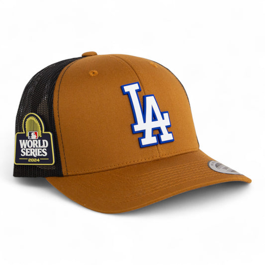 LA Dodgers 2024 World Series 3D YP Snapback Trucker Hat White- Caramel/ Black