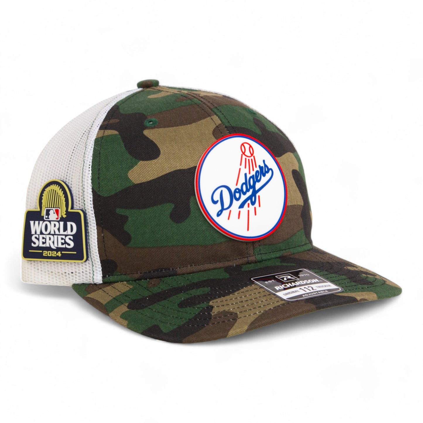 Los Angeles Dodgers 2024 World Series Snapback Trucker Hat- Army Camo/ White