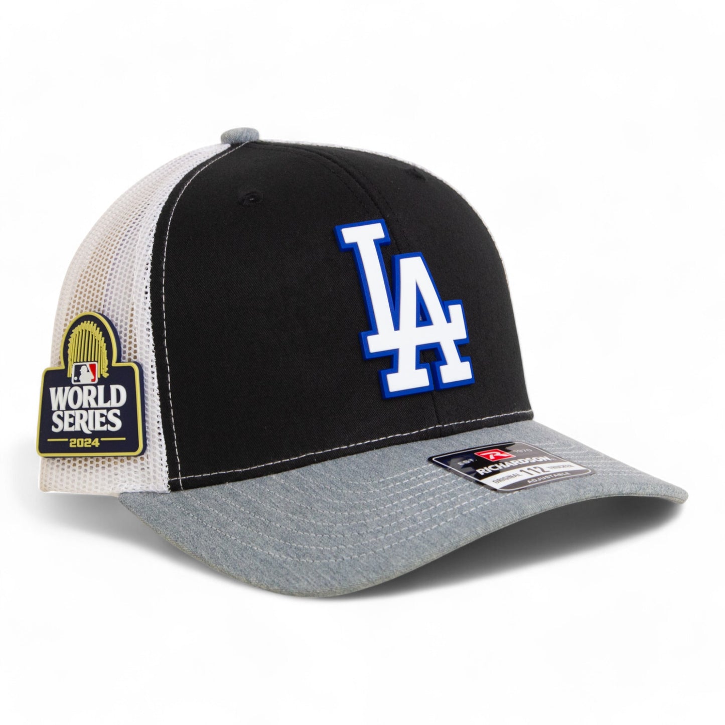 LA Dodgers 2024 World Series Snapback Trucker Hat White- Black/ White/ Heather Grey