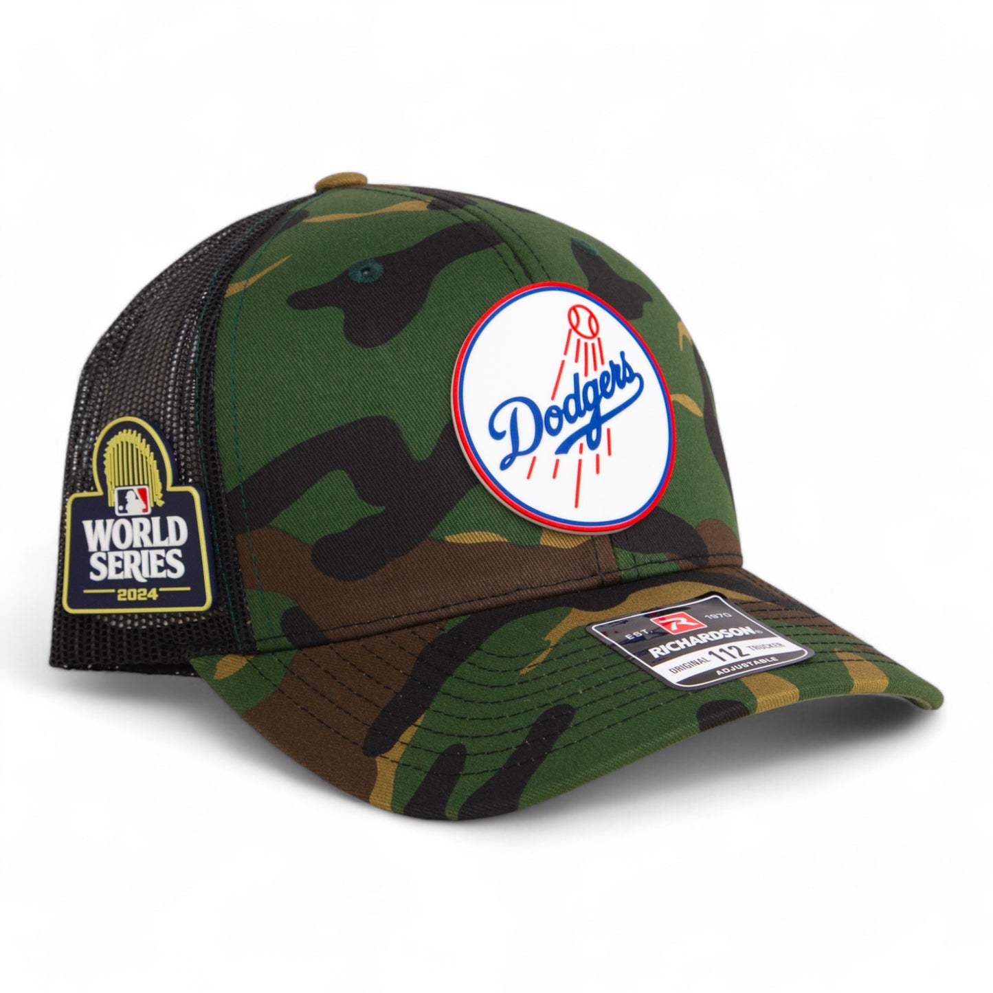 Los Angeles Dodgers 2024 World Series Snapback Trucker Hat- Army Camo/ Black