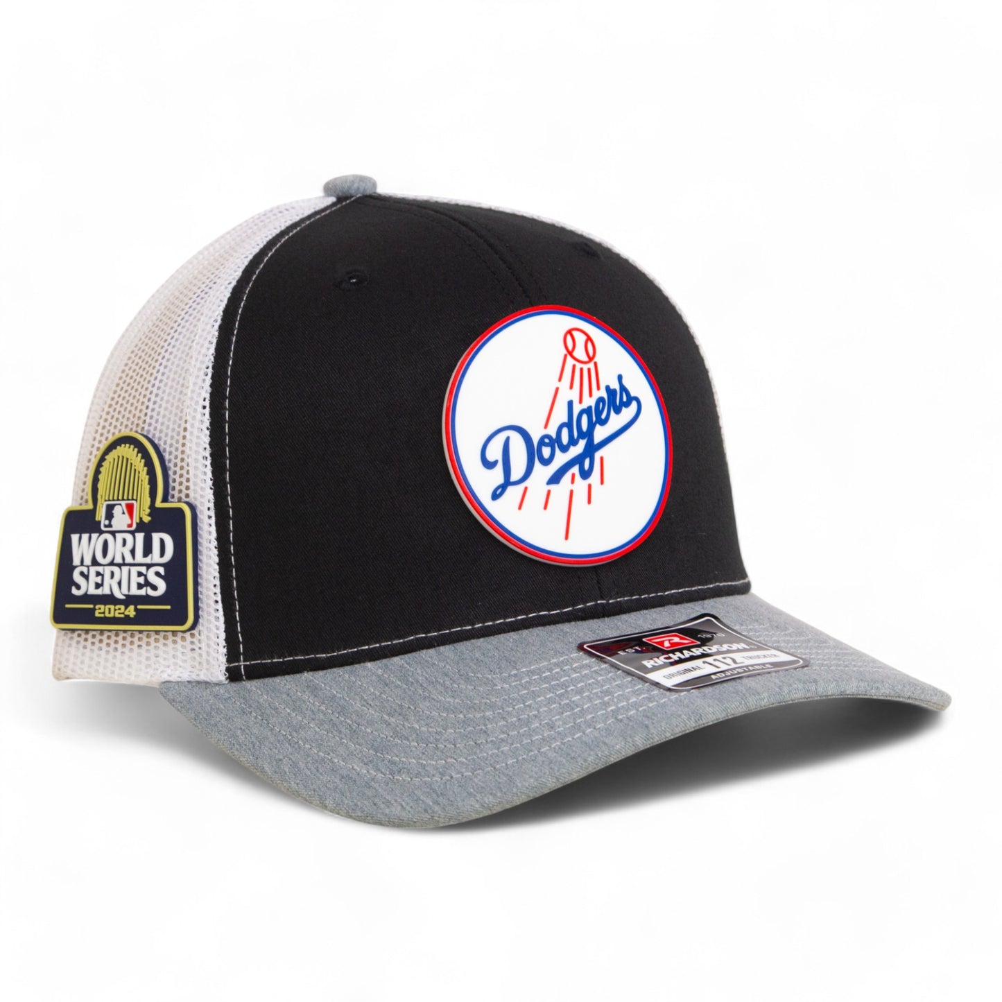 Los Angeles Dodgers 2024 World Series Snapback Trucker Hat- Black/ White/ Heather Grey