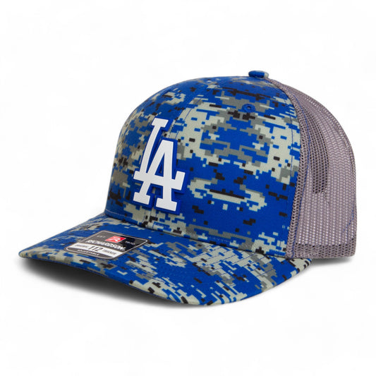 LA Dodgers 2024 World Series Snapback Trucker Hat White- Royal Digital Camo