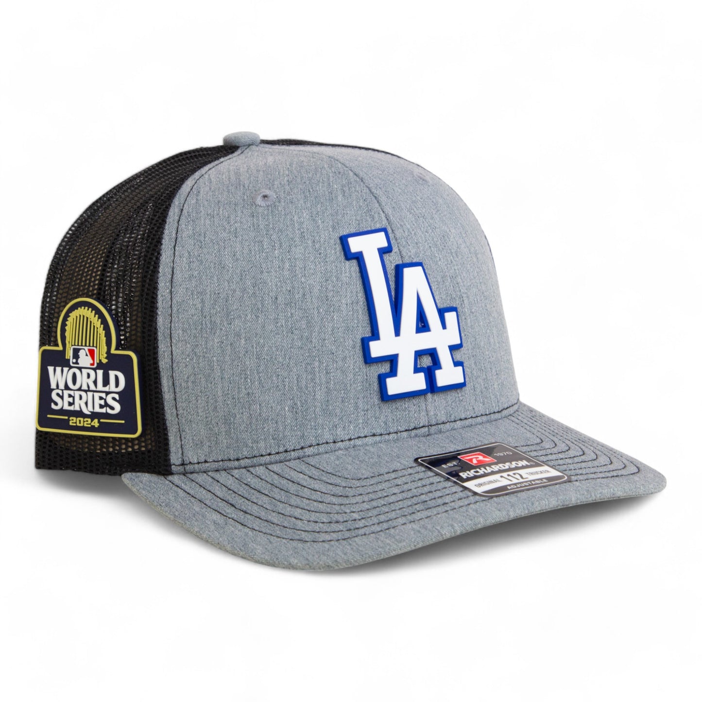 LA Dodgers 2024 World Series Snapback Trucker Hat White- Heather Grey/ Black