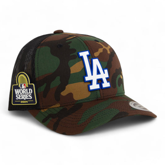 LA Dodgers 2024 World Series 3D YP Snapback Trucker Hat White- Army Camo/ Black