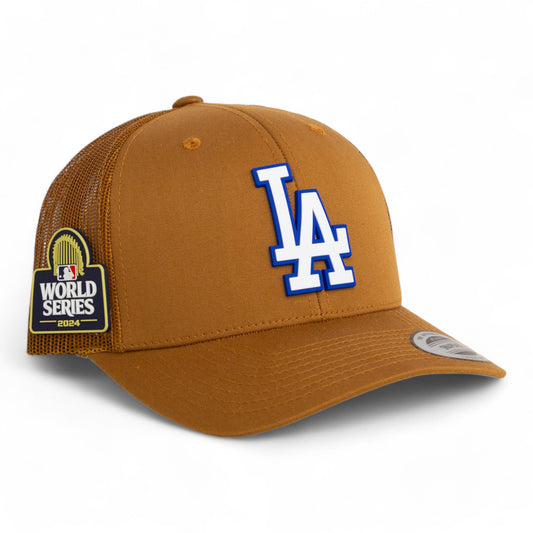 LA Dodgers 2024 World Series 3D YP Snapback Trucker Hat White- Caramel