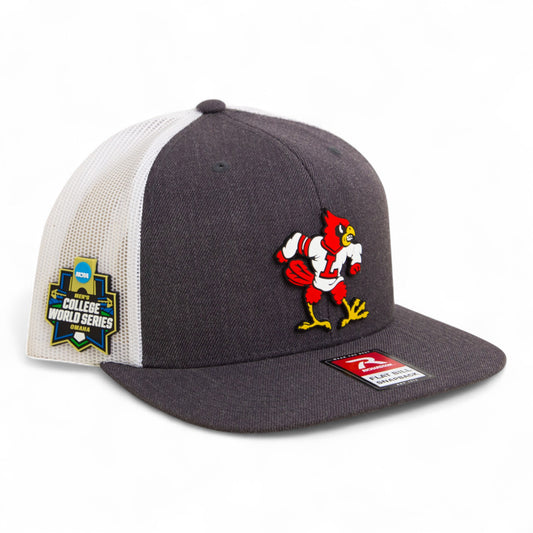 Louisville Cardinals Retro 2025 College World Series 3D Wool Blend Flat Bill Hat- Heather Charcoal/ White