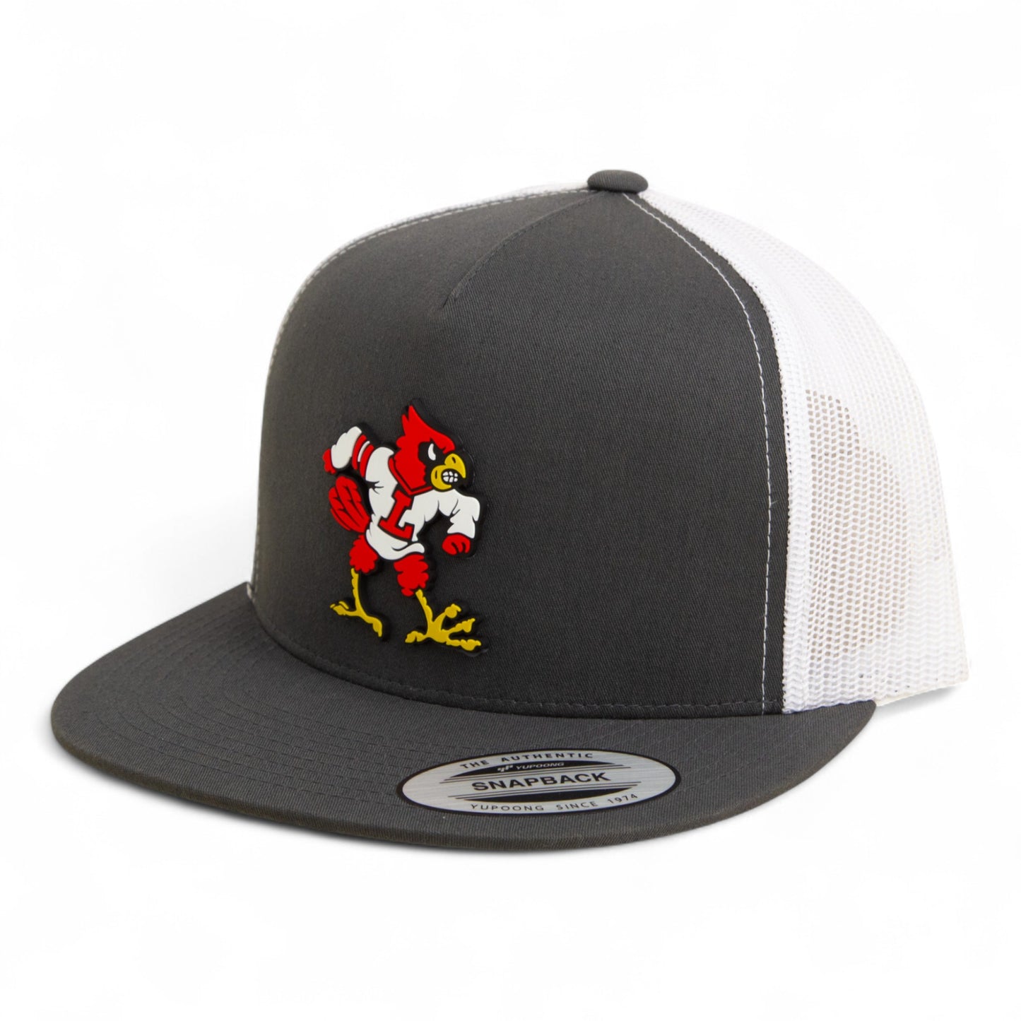 Louisville Cardinals Retro 3D YP Snapback Flat Bill Trucker Hat- Charcoal/ White
