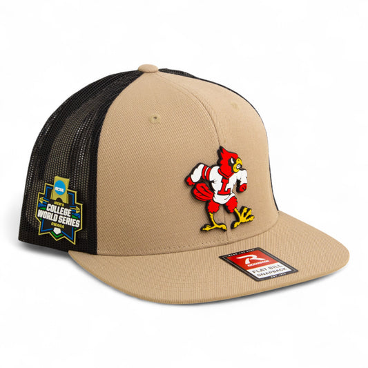 Louisville Cardinals Retro 2025 College World Series 3D Wool Blend Flat Bill Hat- Tan/ Black