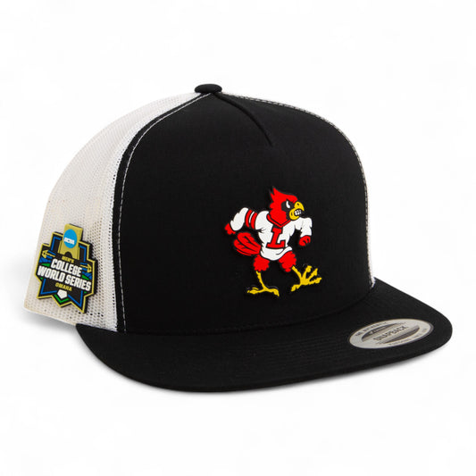 Louisville Cardinals Retro 2025 College World Series 3D YP Snapback Flat Bill Trucker Hat- Black/ White