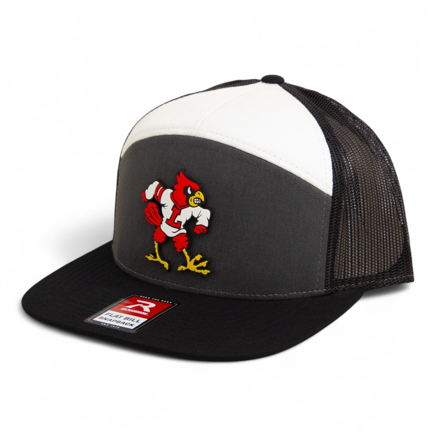 Louisville Cardinals Retro 3D Snapback Seven-Panel Flat Bill Trucker Hat- Charcoal/ White/ Black