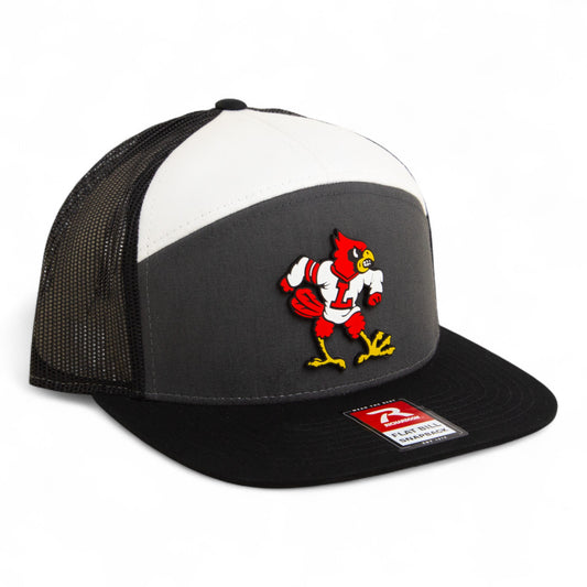Louisville Cardinals Retro 3D Snapback Seven-Panel Flat Bill Trucker Hat- Charcoal/ White/ Black