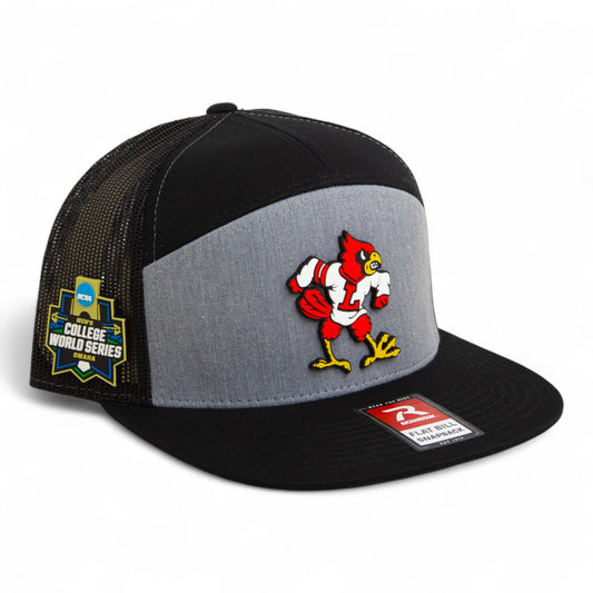Louisville Cardinals Retro 2025 College World Series 3D Snapback Seven-Panel Flat Bill Trucker Hat- Heather Grey/ Black