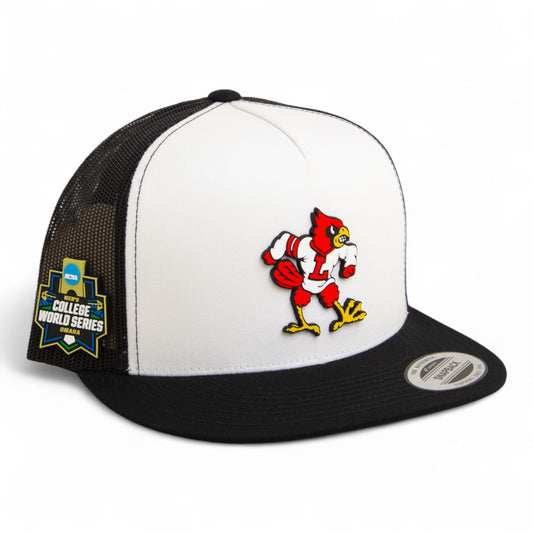 Louisville Cardinals Retro 2025 College World Series 3D YP Snapback Flat Bill Trucker Hat- White/ Black