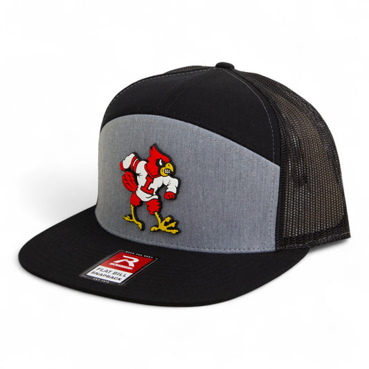 Louisville Cardinals Retro 3D Snapback Seven-Panel Flat Bill Trucker Hat- Heather Grey/ Black