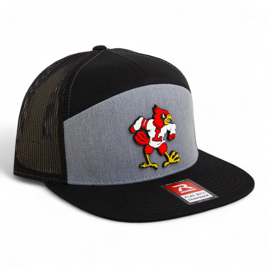 Louisville Cardinals Retro 3D Snapback Seven-Panel Flat Bill Trucker Hat- Heather Grey/ Black