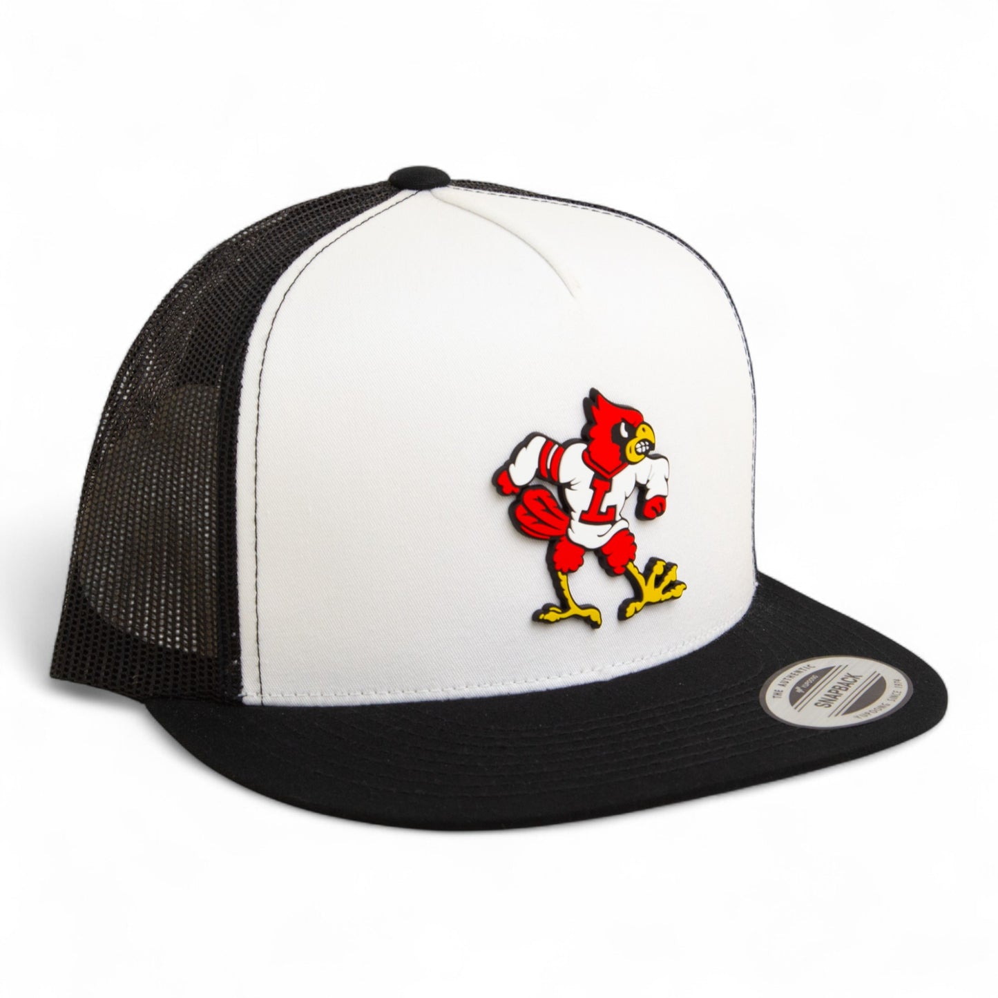 Louisville Cardinals Retro 3D YP Snapback Flat Bill Trucker Hat- White/ Black