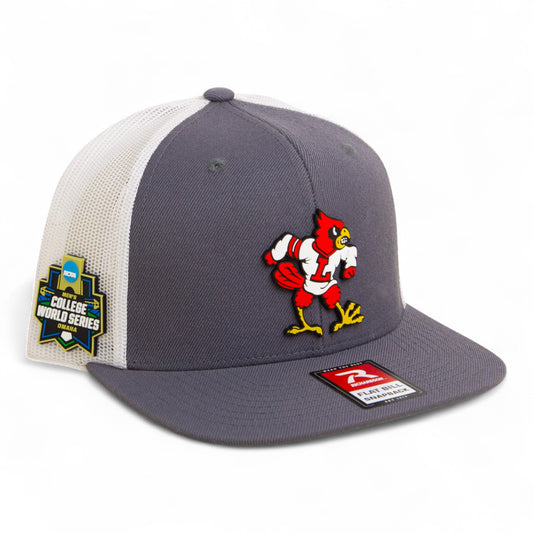 Louisville Cardinals Retro 2025 College World Series 3D Wool Blend Flat Bill Hat- Charcoal/ White