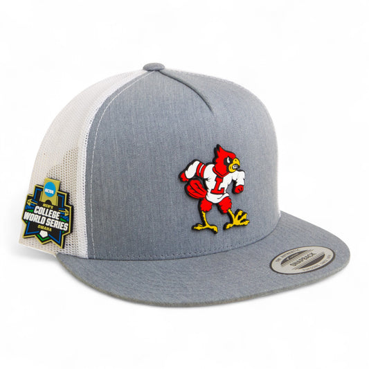 Louisville Cardinals Retro 2025 College World Series 3D YP Snapback Flat Bill Trucker Hat- Heather Grey/ White