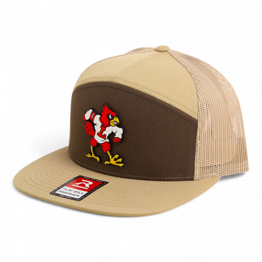 Louisville Cardinals Retro 2025 College World Series 3D Snapback Seven-Panel Flat Bill Trucker Hat- Brown/ Tan