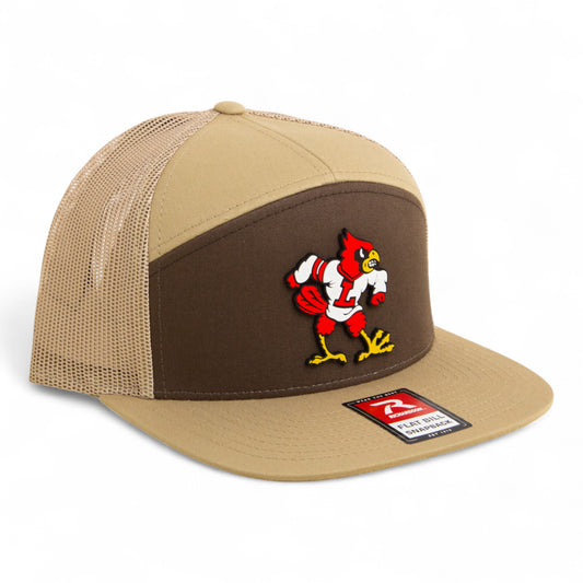 Louisville Cardinals Retro 3D Snapback Seven-Panel Flat Bill Trucker Hat- Brown/ Tan