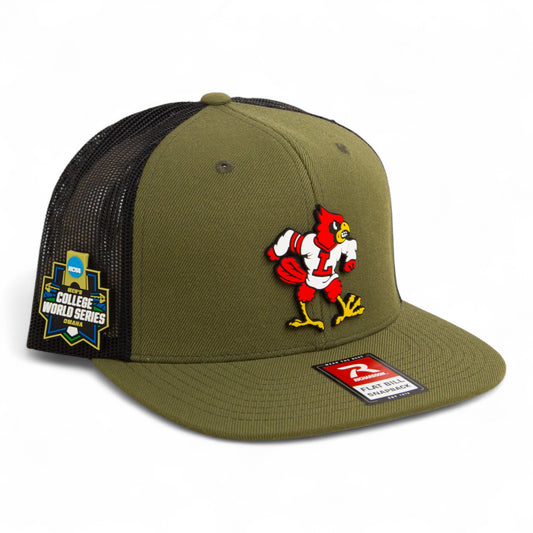 Louisville Cardinals Retro 2025 College World Series 3D Wool Blend Flat Bill Hat- Loden/ Black