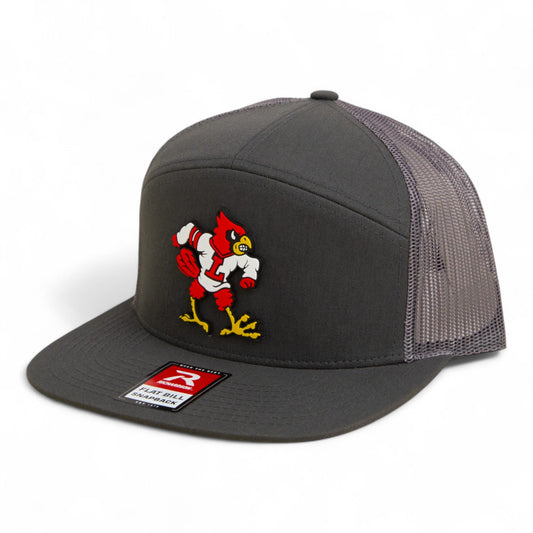 Louisville Cardinals Retro 2025 College World Series 3D Snapback Seven-Panel Flat Bill Trucker Hat- Charcoal
