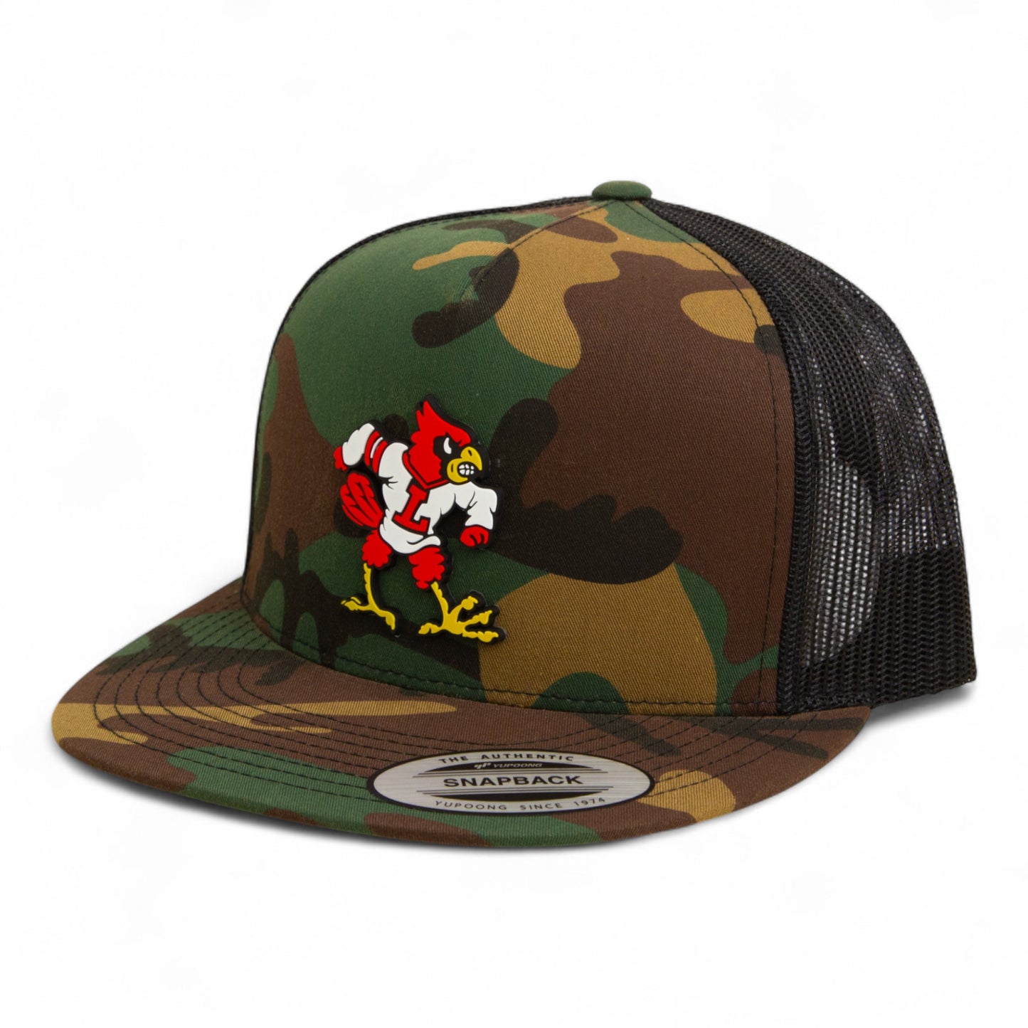 Louisville Cardinals Retro 3D YP Snapback Flat Bill Trucker Hat- Army Camo/ Black