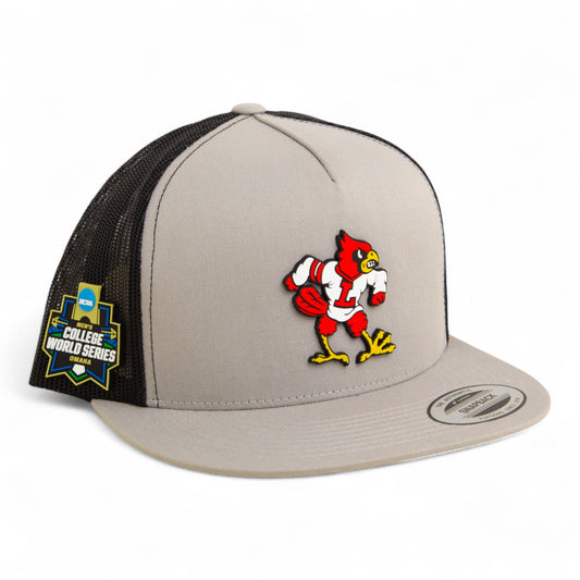 Louisville Cardinals Retro 2025 College World Series 3D YP Snapback Flat Bill Trucker Hat- Silver/ Black