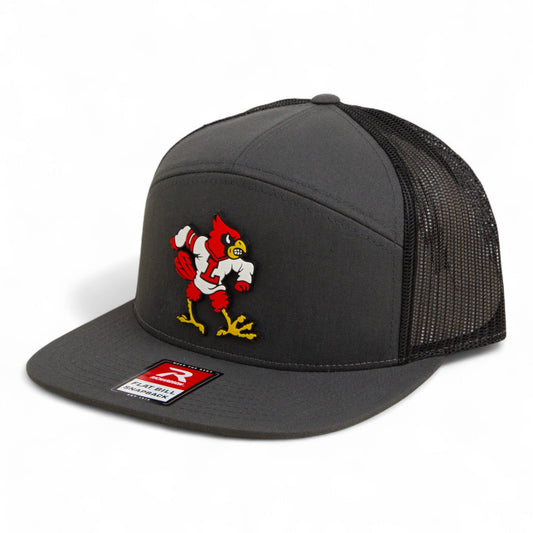 Louisville Cardinals Retro 2025 College World Series 3D Snapback Seven-Panel Flat Bill Trucker Hat- Charcoal/ Black