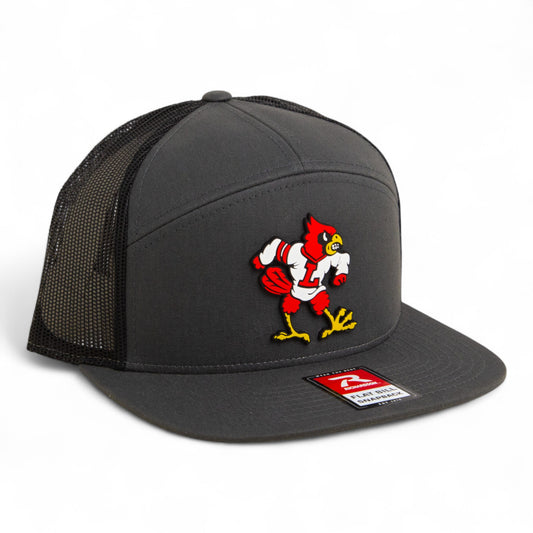 Louisville Cardinals Retro 3D Snapback Seven-Panel Flat Bill Trucker Hat- Charcoal/ Black