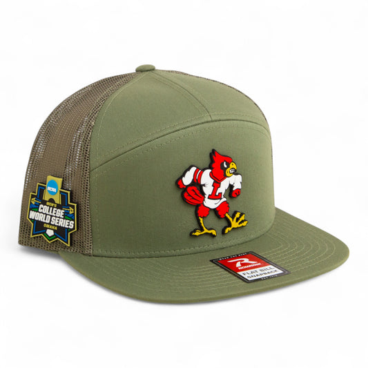 Louisville Cardinals Retro 2025 College World Series 3D Snapback Seven-Panel Flat Bill Trucker Hat- Loden Green