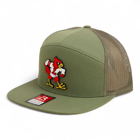 Louisville Cardinals Retro 3D Snapback Seven-Panel Flat Bill Trucker Hat- Loden Green