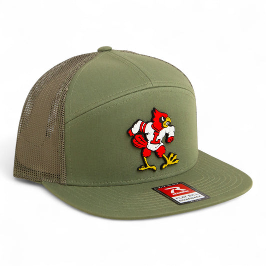 Louisville Cardinals Retro 3D Snapback Seven-Panel Flat Bill Trucker Hat- Loden Green