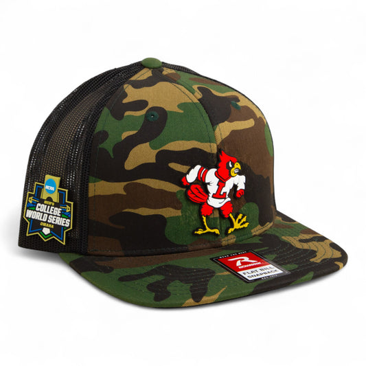 Louisville Cardinals Retro 2025 College World Series 3D Wool Blend Flat Bill Hat- Army Camo/ Black