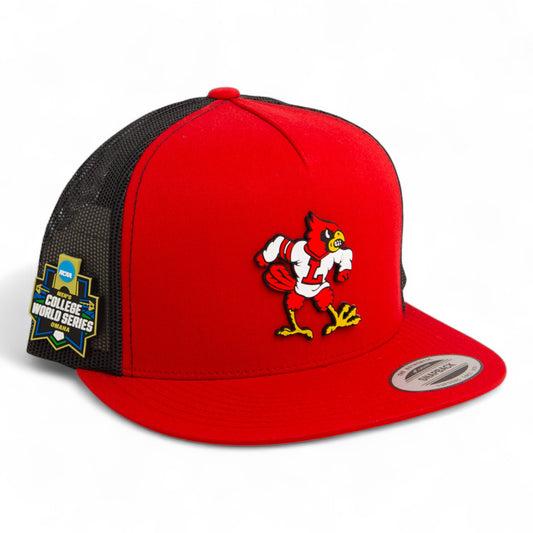 Louisville Cardinals Retro 2025 College World Series 3D YP Snapback Flat Bill Trucker Hat- Red/ Black