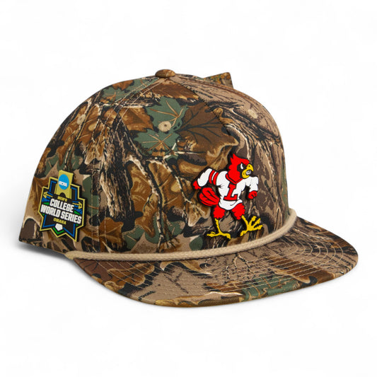 Louisville Cardinals Retro 2025 College World Series 3D Umpqua Rope Hat- Realtree Advantage/ Khaki