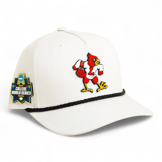 Louisville Cardinals Retro 2025 College World Series 3D Five Panel Classic Rope Hat- White/ Black